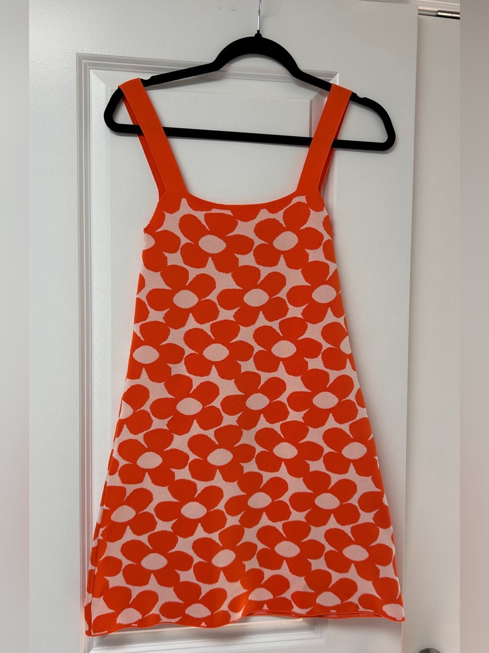 Zara Orange and Cream Floral Jacquard Knit Shift Dress